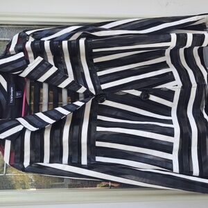 T&WDesigns Black/White Leatherette Striped Blazer Top Sz XL